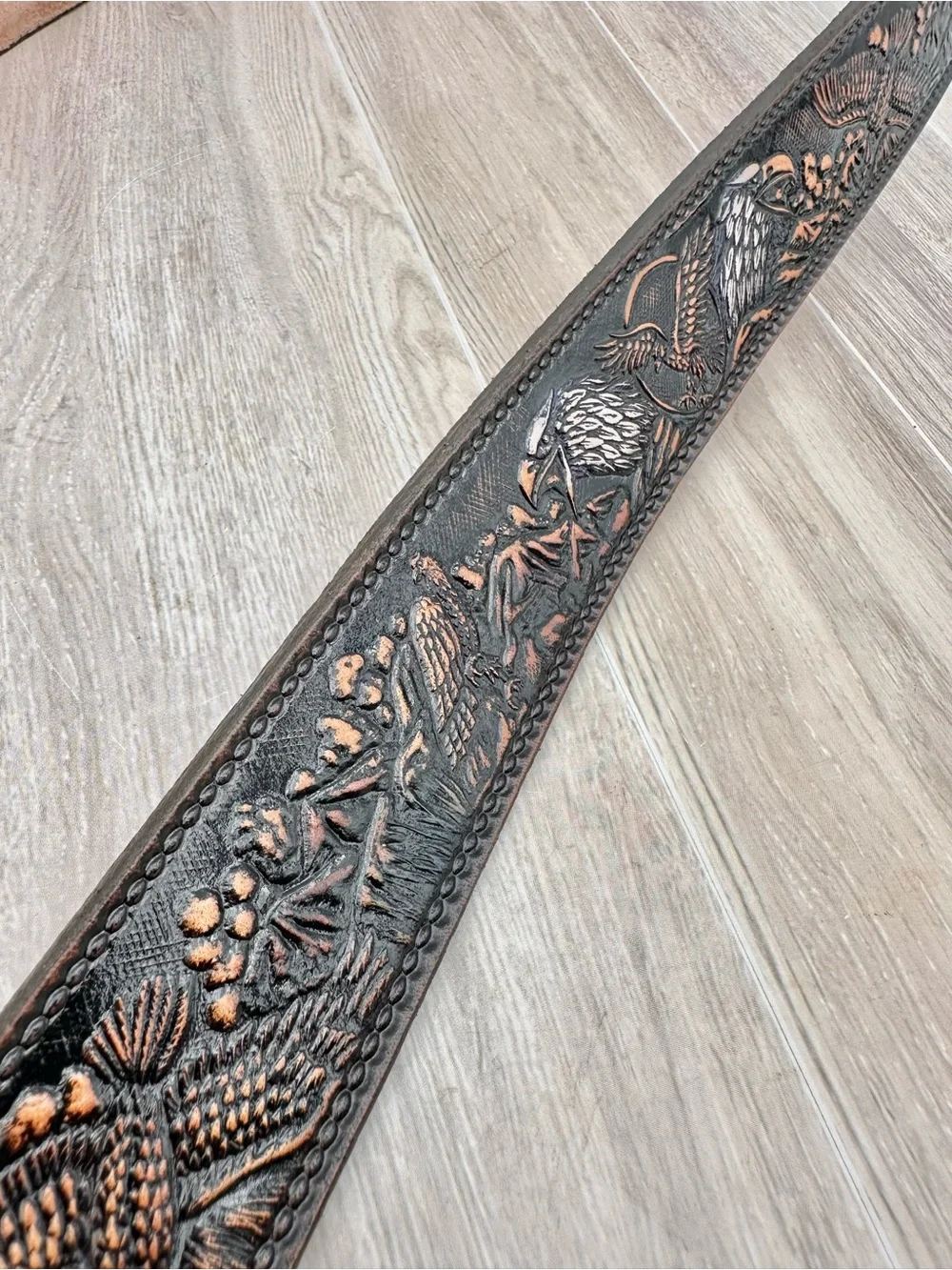Western Eagle Tooled Leather Belt Full Grain Cowhide Handmade Heavy Duty  Sz 42
